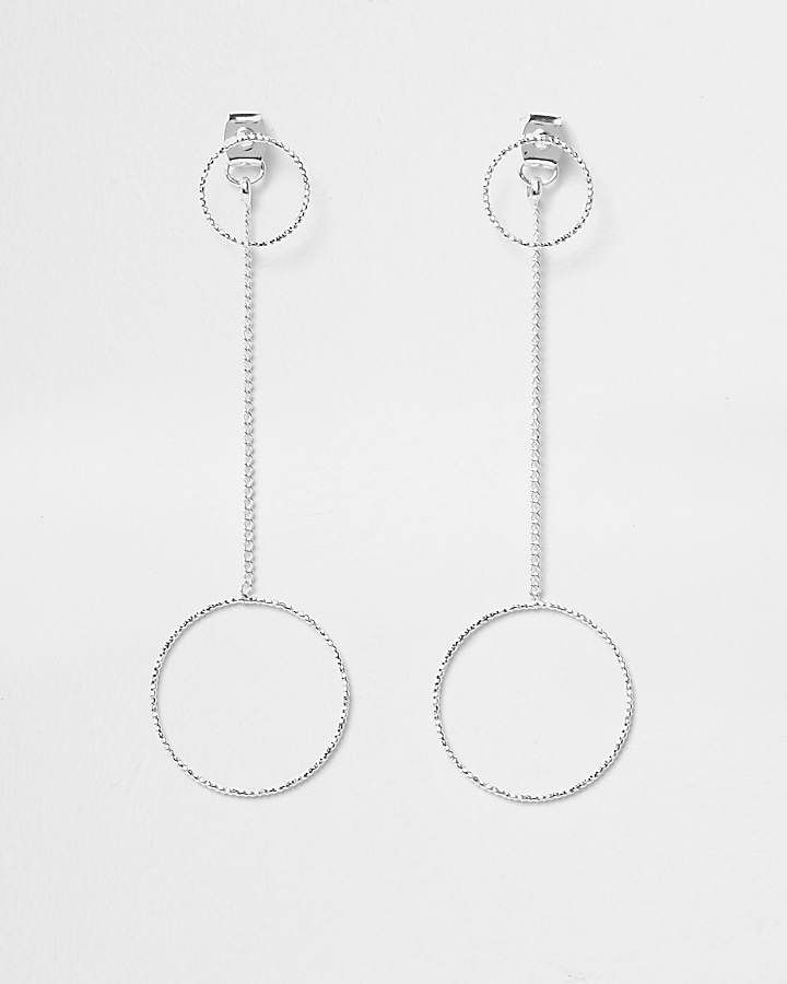 Silver tone circle front and back earrings