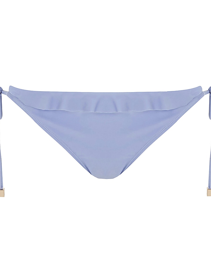 Blue frill tie sides bikini bottoms