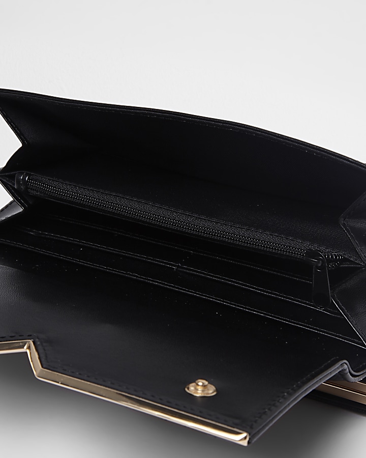 Black panelled V insert clip top purse