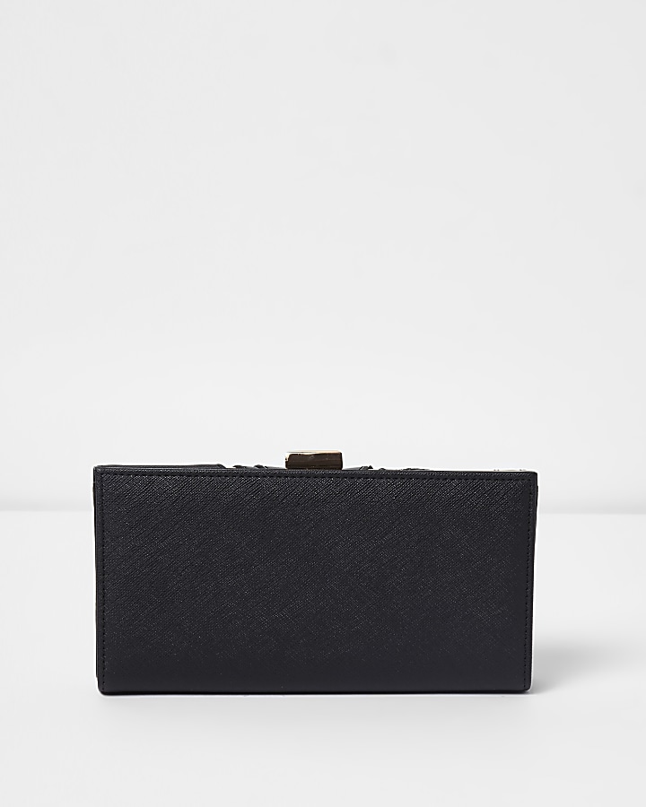 Black panelled V insert clip top purse