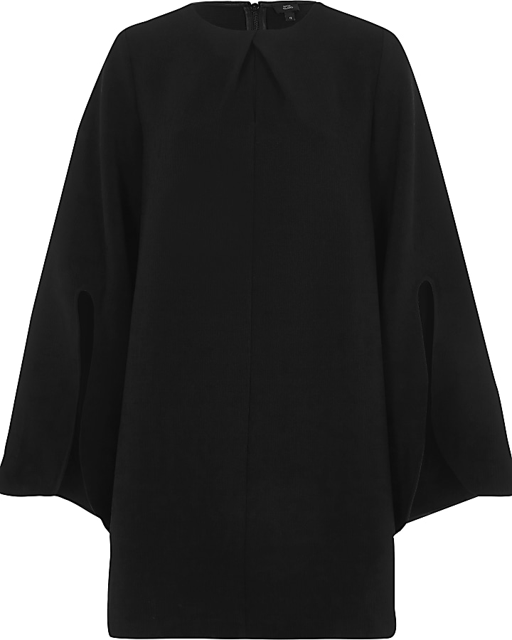 Black long split sleeve swing dress