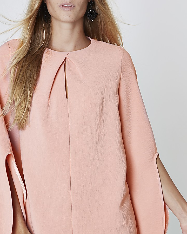 Light pink long split sleeve swing dress