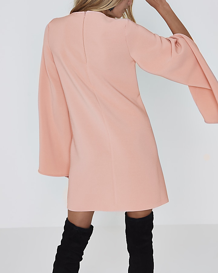 Light pink long split sleeve swing dress