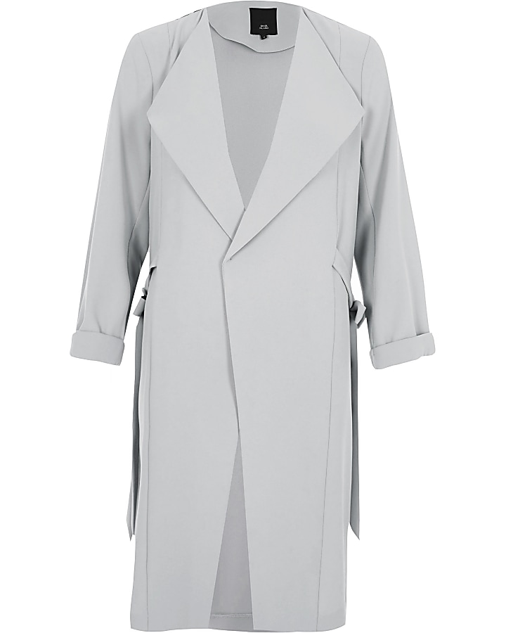 Light grey tie sides duster coat