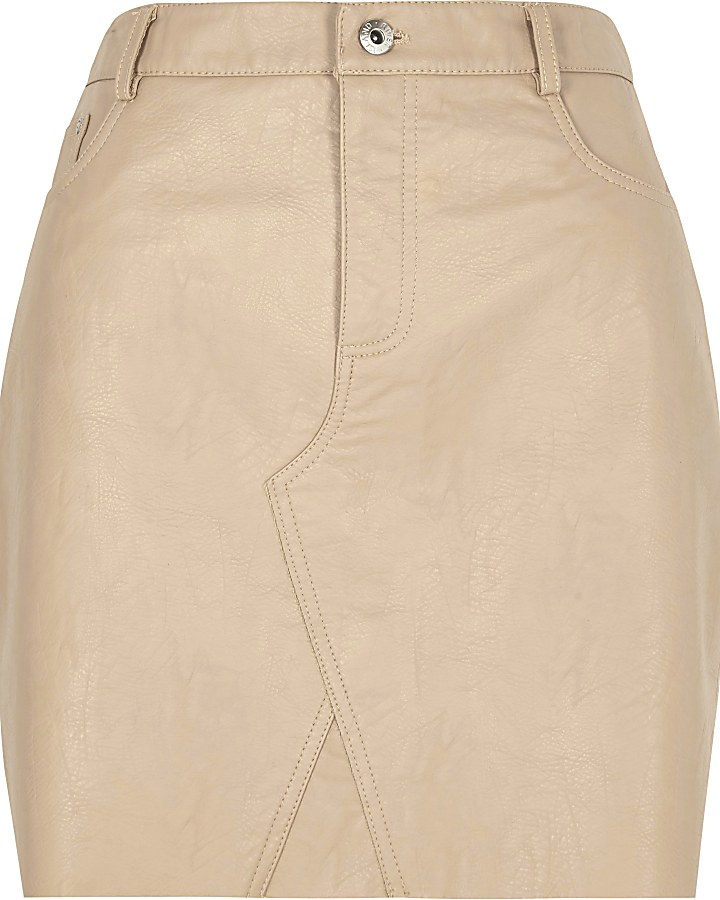 Beige faux leather mini skirt