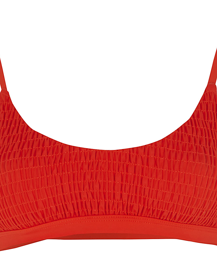 Red shirred cami bikini top