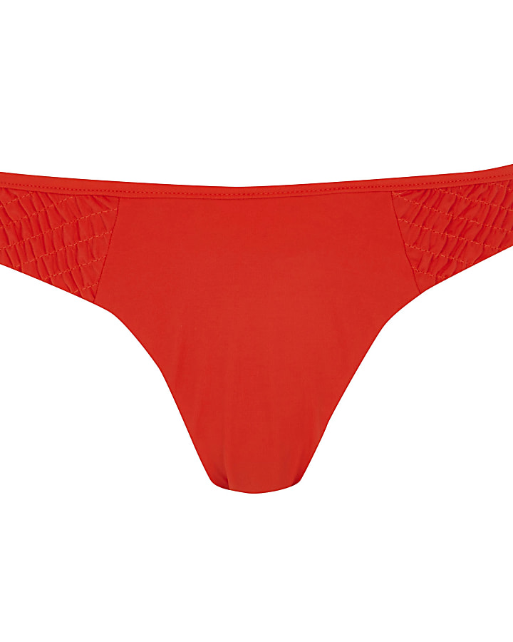 Red shirred bikini bottoms