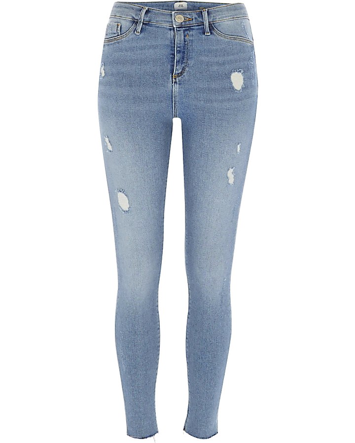 Mid blue ripped Molly jeggings