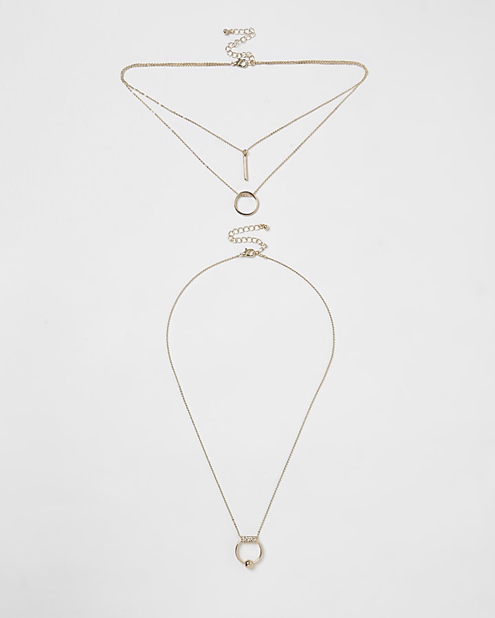 Gold tone circle pave necklace set