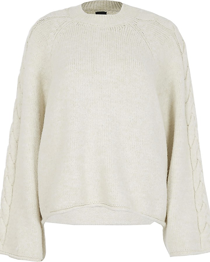 Cream wide cable knit sleeve jumper