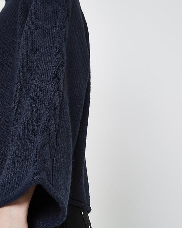 Navy cable knit wide sleeve jumper