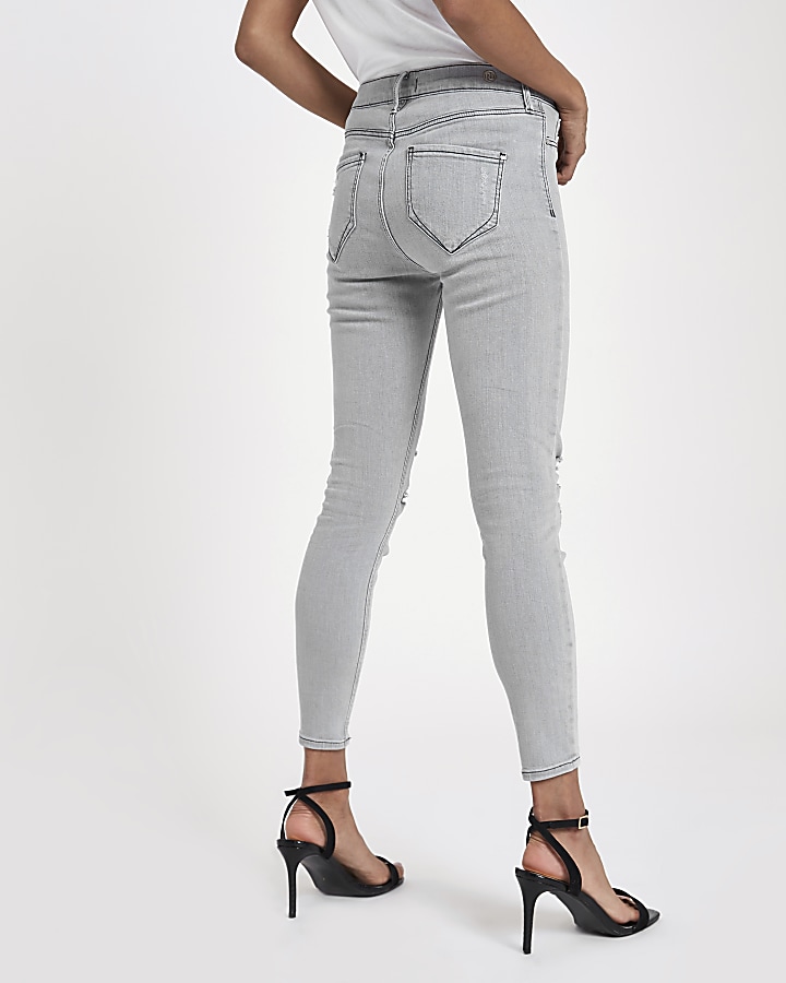 Petite grey Molly ripped skinny fit jeggings