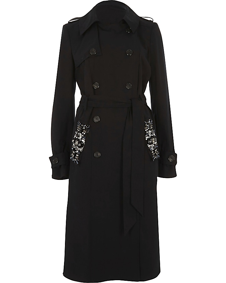 Black RI Studio jewel embellished trench coat