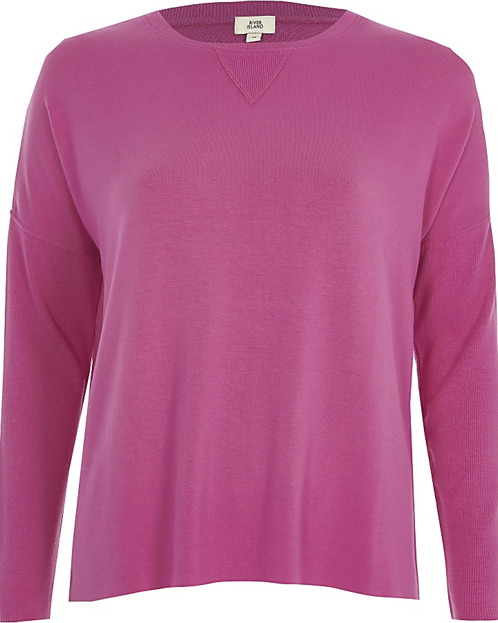 Bright pink ribbed sleeve sweatshirt