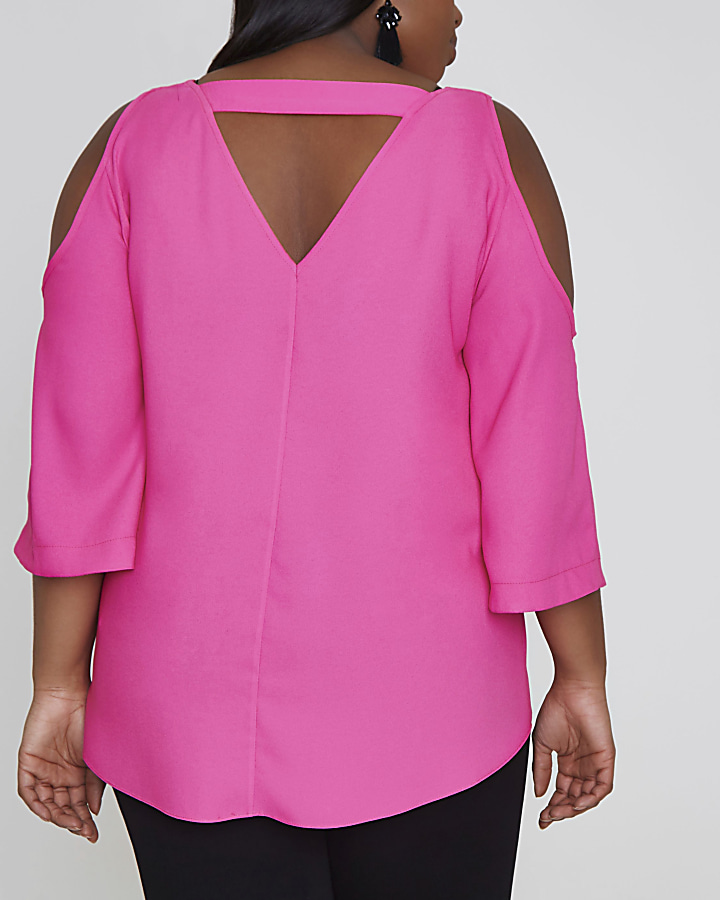 Plus bright pink cold shoulder blouse