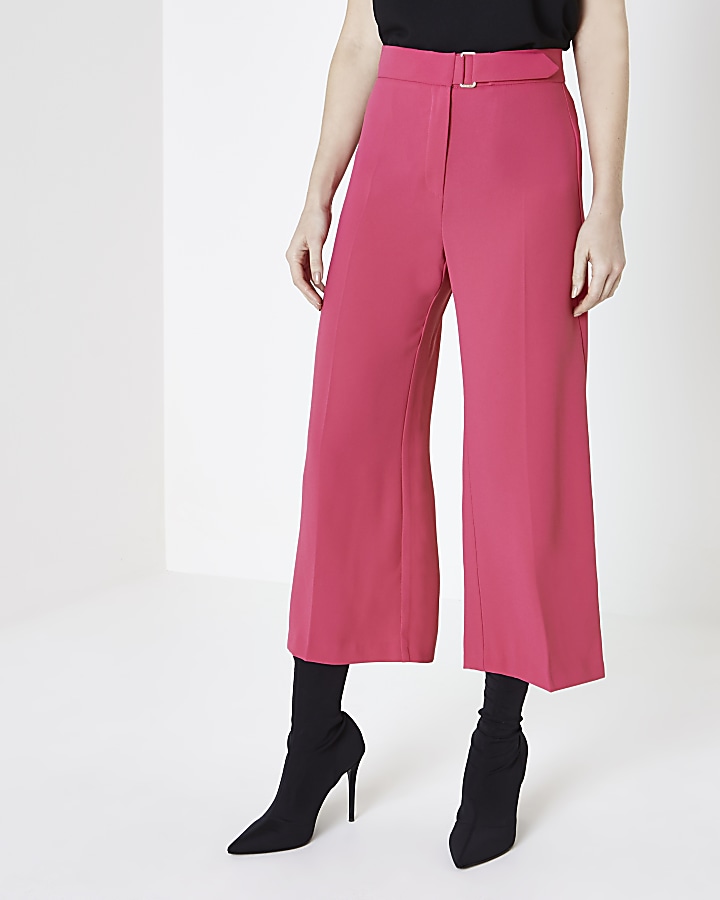 Bright pink belted culottes