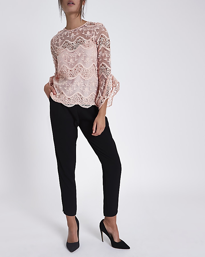 Light pink lace long sleeve top