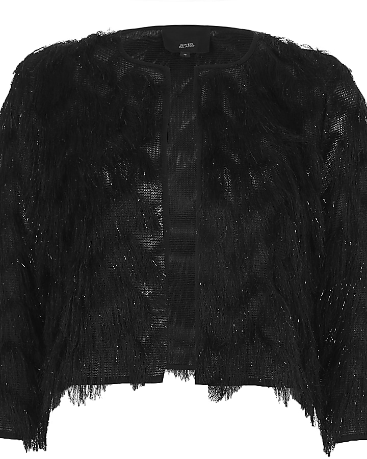 Black metallic fringe short jacket