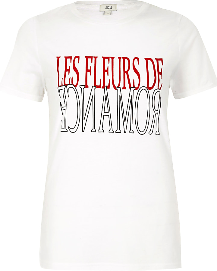 White 'les fleurs' flock print fitted T-shirt