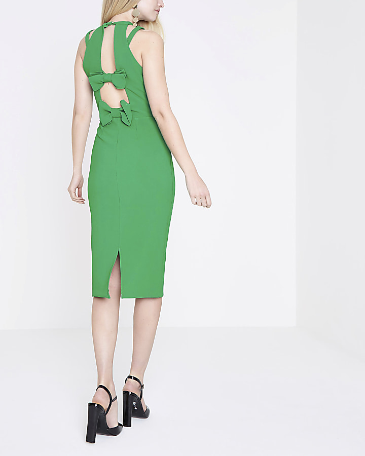 Green strappy bow back bodycon dress