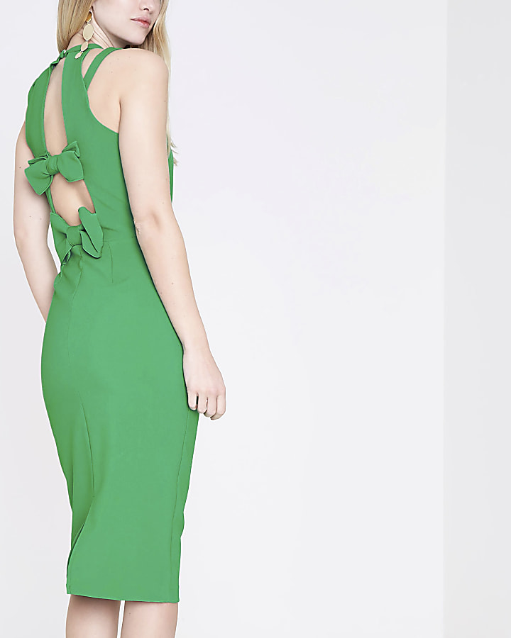 Green strappy bow back bodycon dress