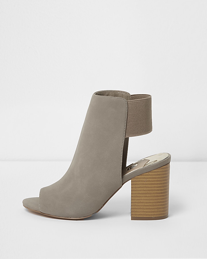 Grey faux suede block heel shoe boots