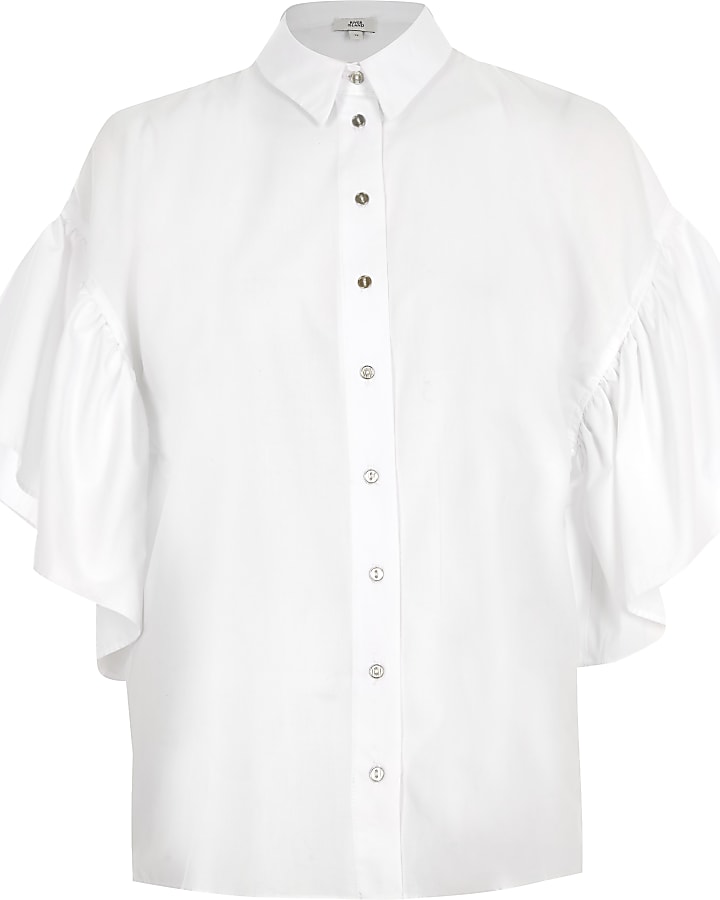 White oversized short bell sleeve shirt