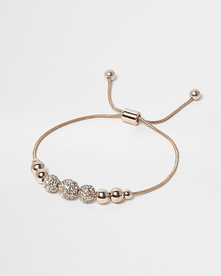 Rose gold tone embellished thread bracelet