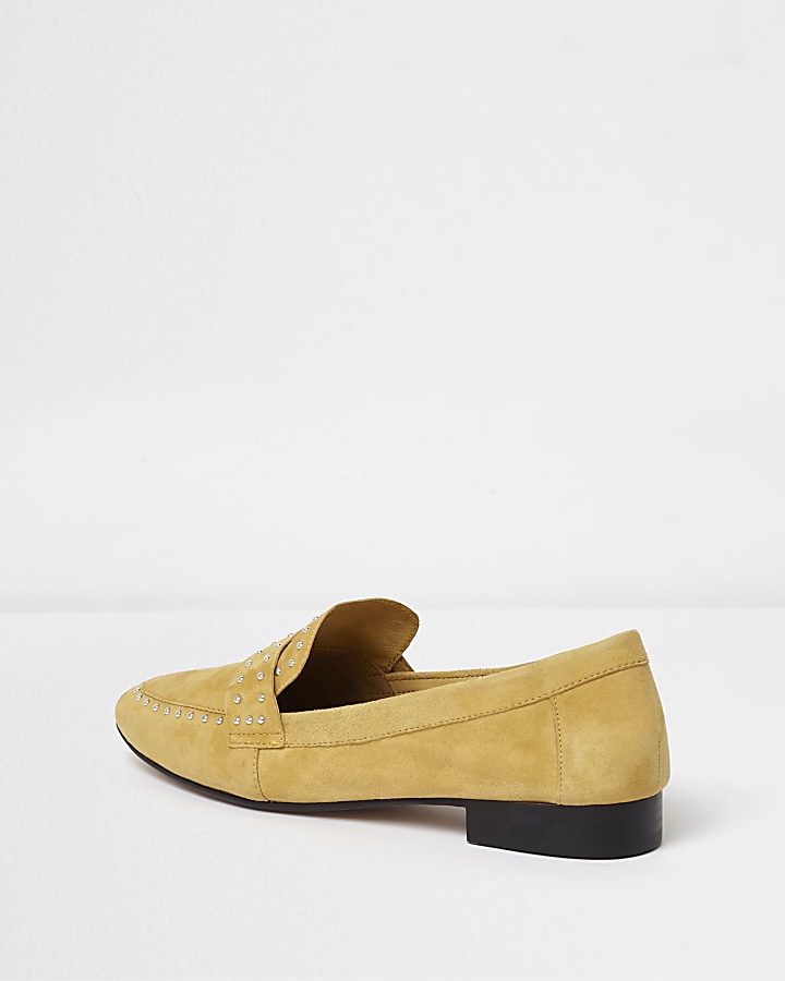Yellow suede studded loafers