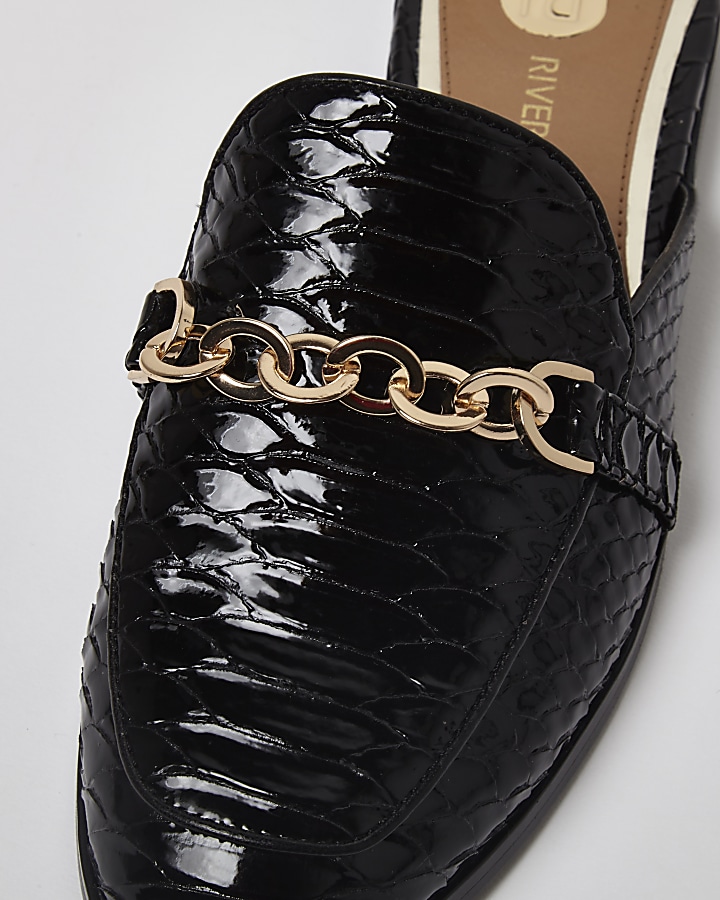 Black patent croc backless loafers