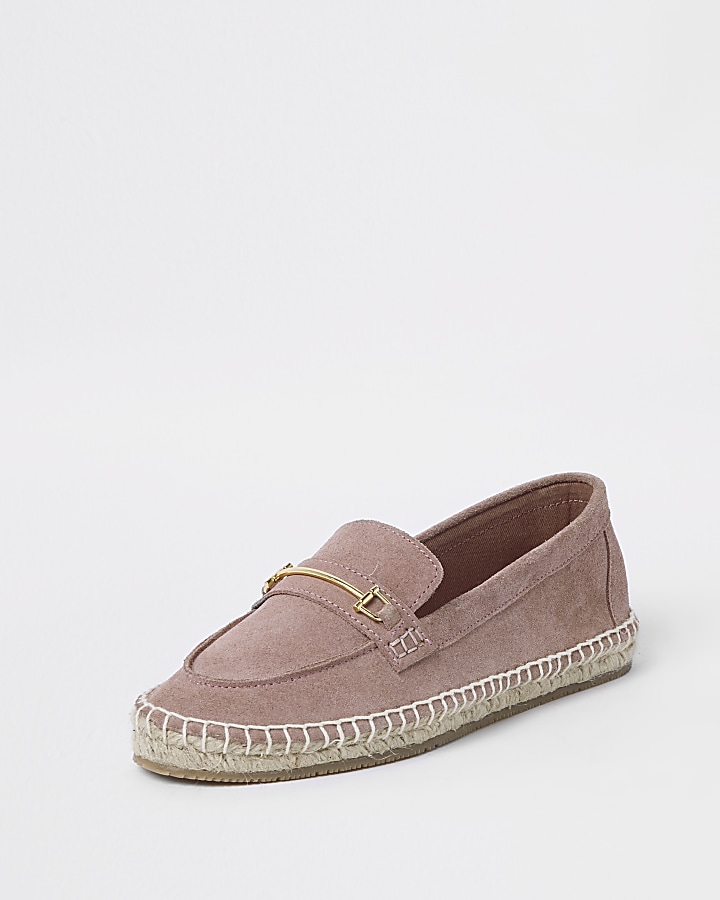 Pink suede snaffle espadrille loafers