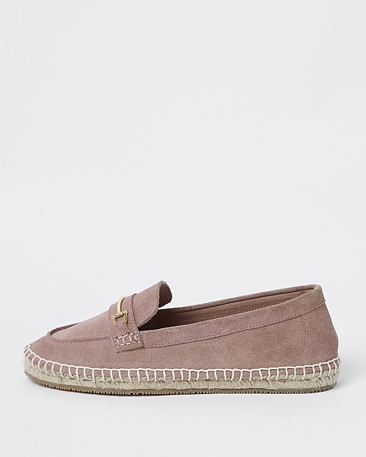 Pink suede snaffle espadrille loafers
