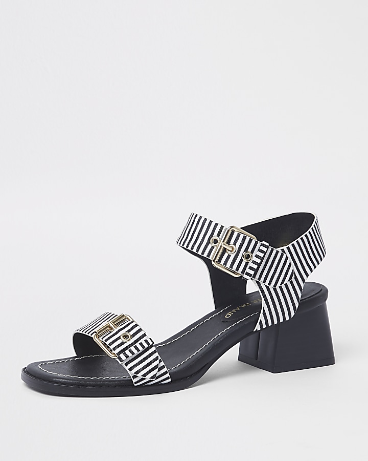 Navy stripe two part block heel sandals