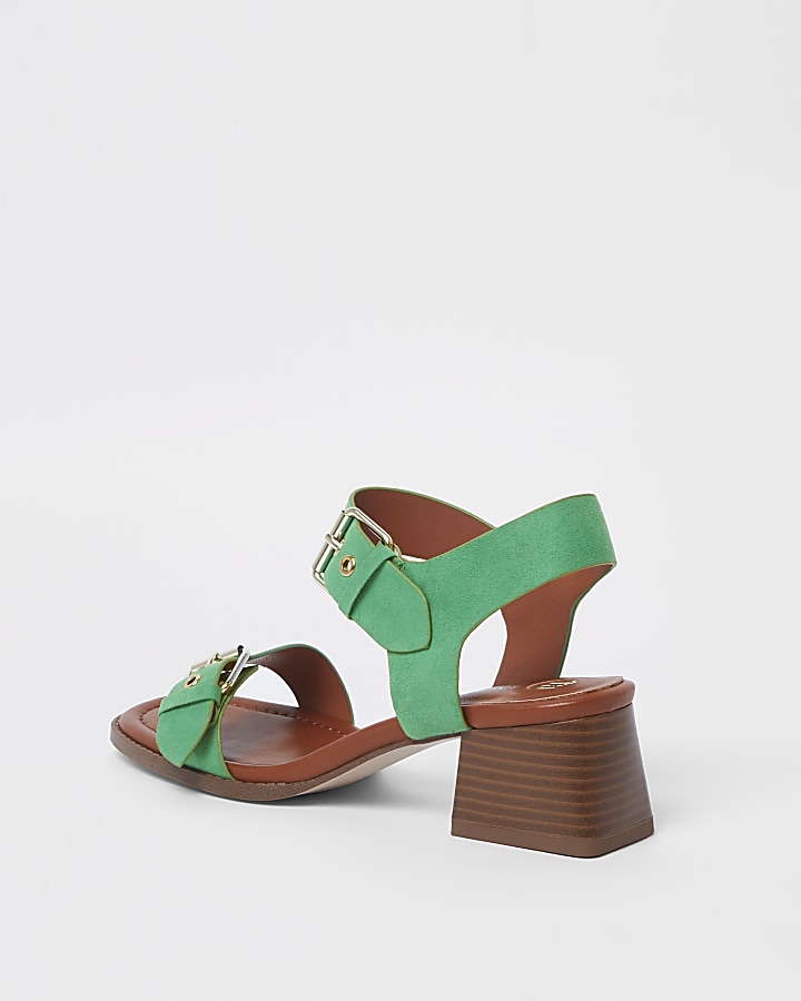 Green two part block heel sandals