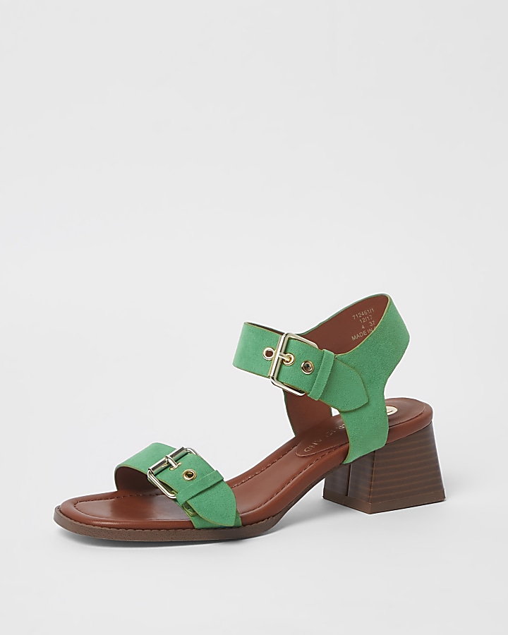 Green two part block heel sandals