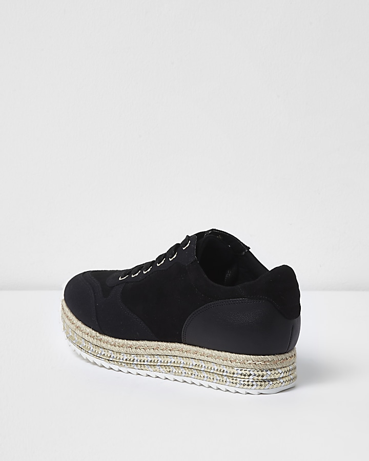 Black stacked espadrille sole runner trainers