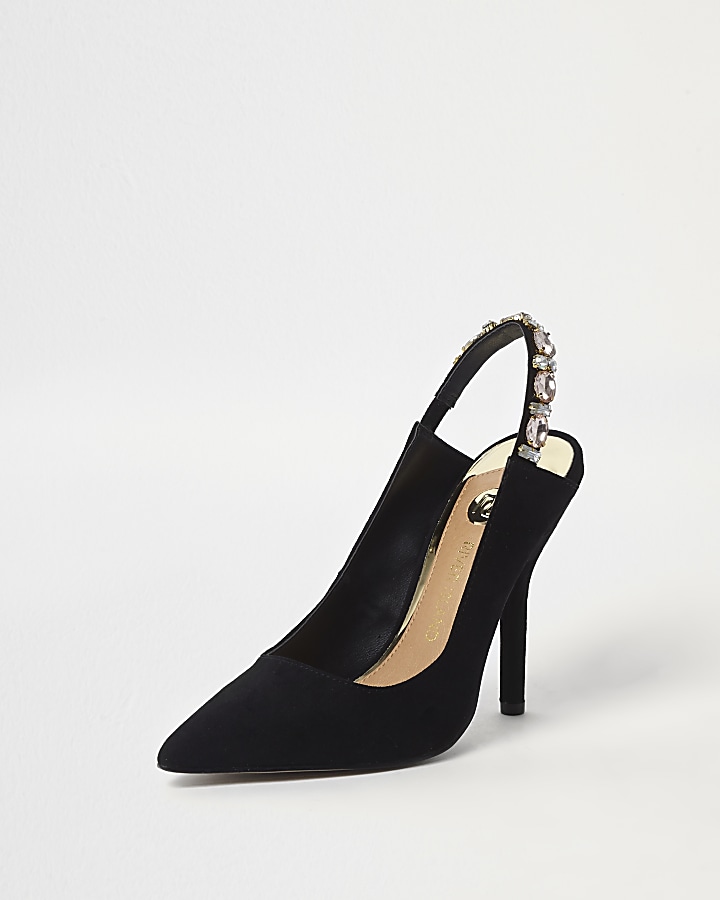 Black jewel slingback court shoes