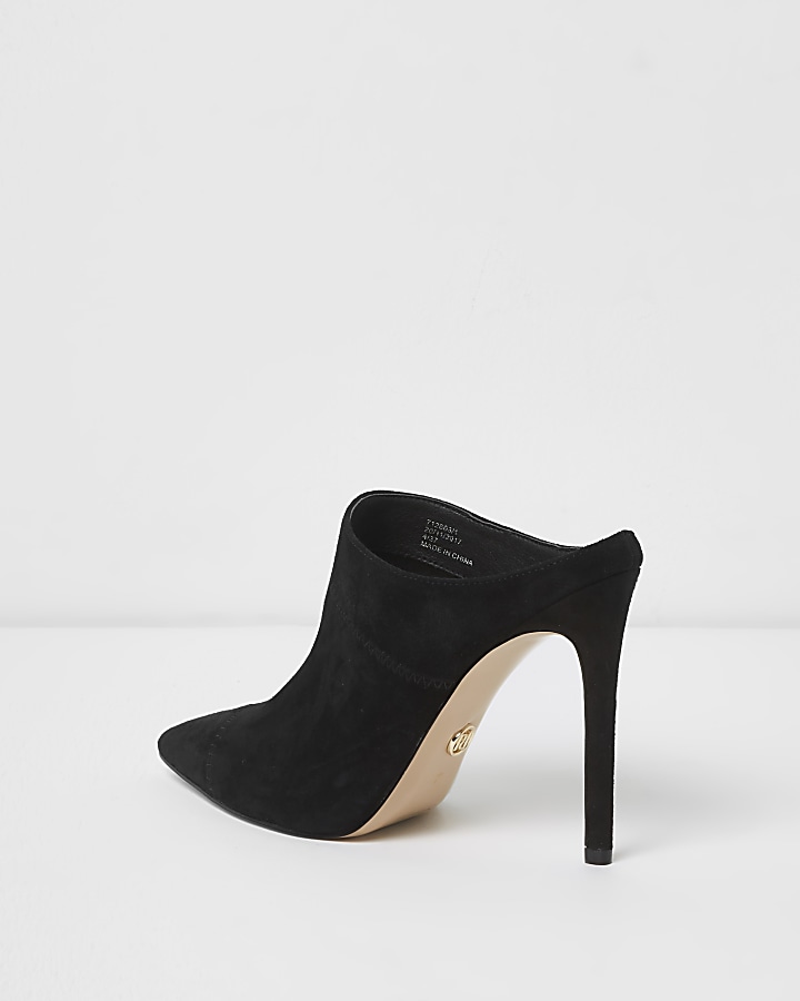 Black pointed heeled mule court shoes