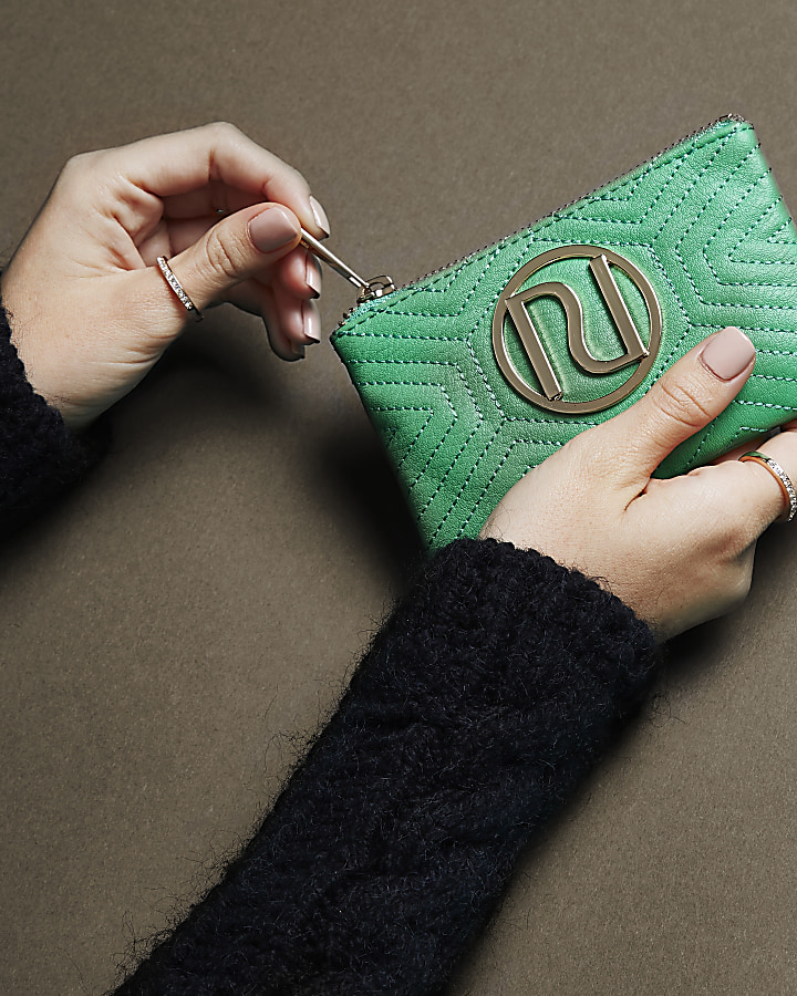 Green quilted ‘RI’ hardware mini purse