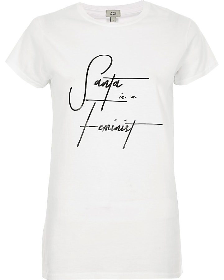 White ‘Santa is a feminist’ Christmas T-shirt