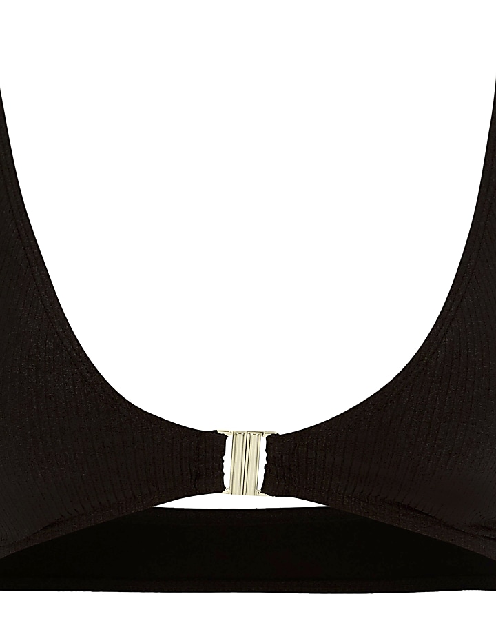 Black ribbed clip front triangle bikini top