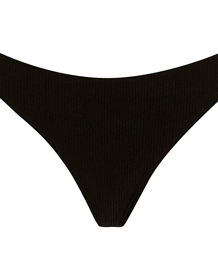 Black ribbed thong bikini bottoms