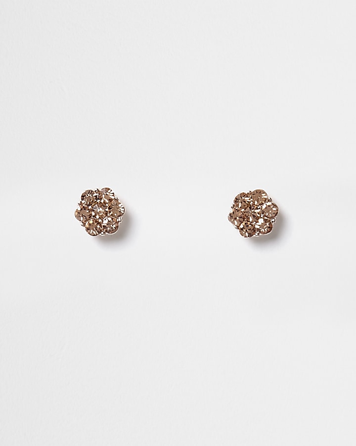 Rose gold tone flower stud earrings