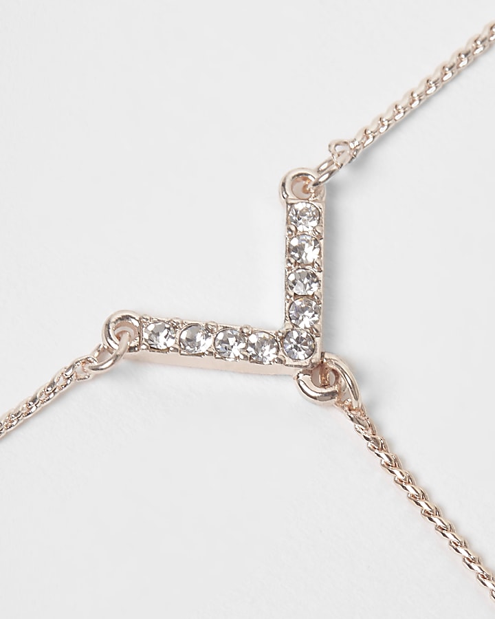 Rose gold tone diamante encrusted Y necklace