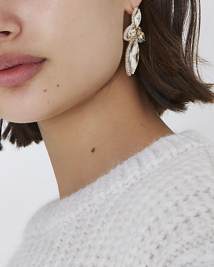Gold tone jewel embellished drop earrings