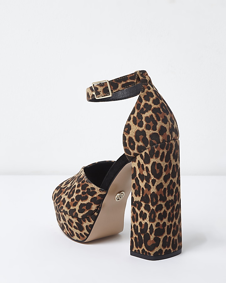 Brown leopard print peep toe platform sandals