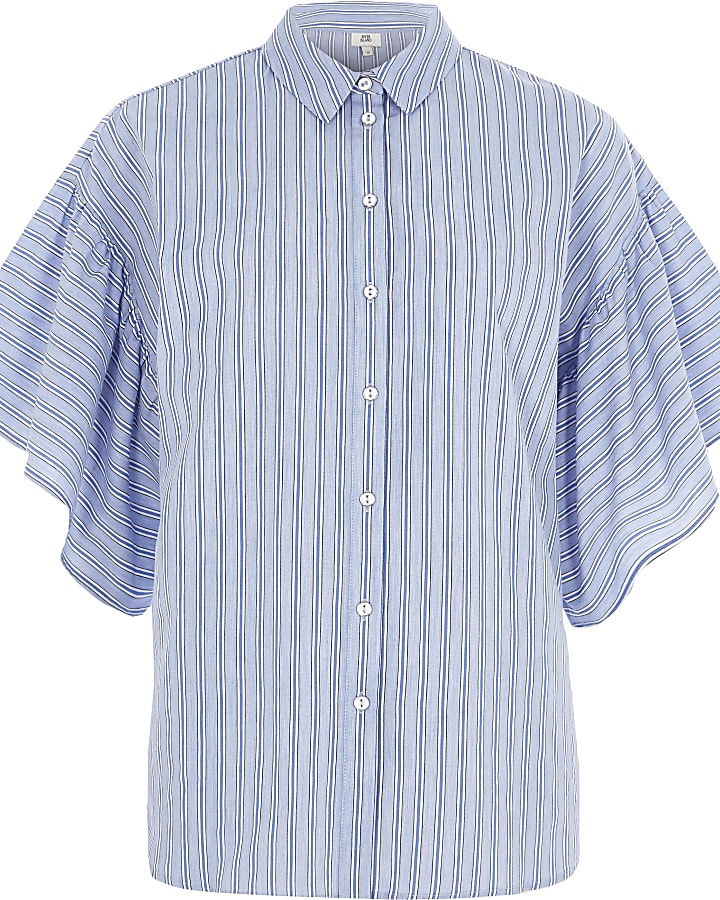 Blue stripe frill sleeve shirt