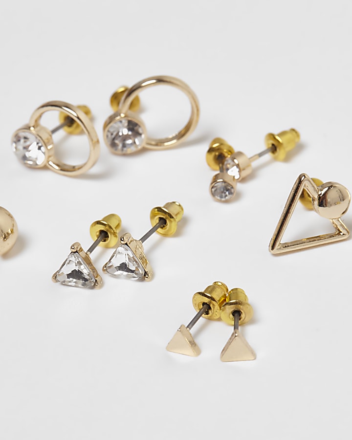 Gold tone diamante geo earrings pack
