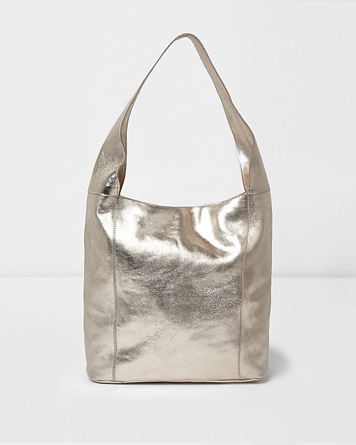 Gold metallic leather underarm slouch bag