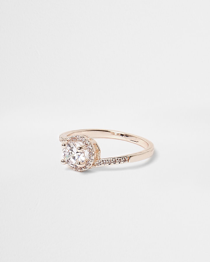 Rose gold tone diamante pave ring